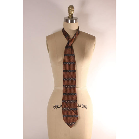 1980s Tan and Navy Blue Striped Necktie Tie by Enro