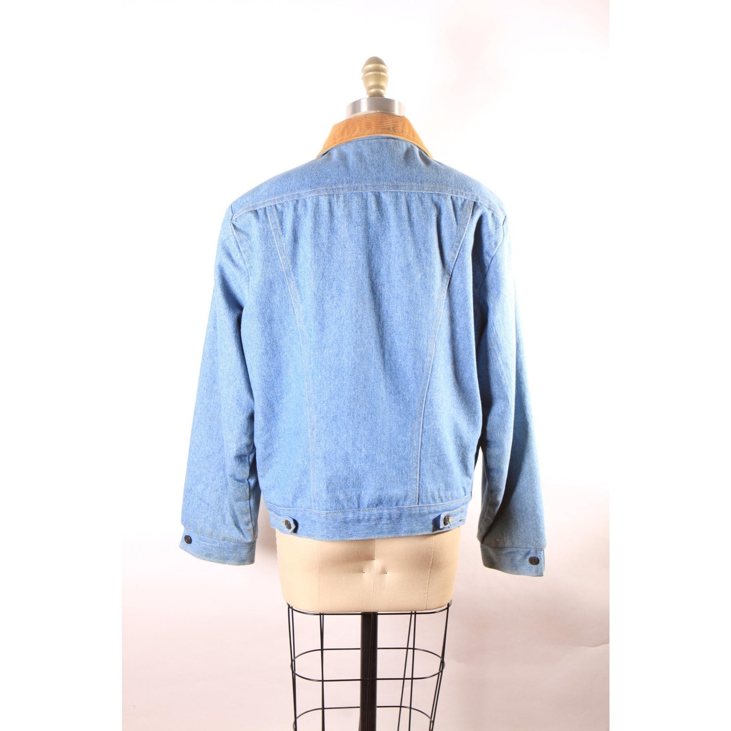 1970s Blue Denim Metal Snap Corduroy Trim Faux Fur Lined Western Work Wear Western Chore Coat by Wrangler -L