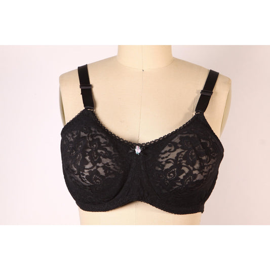 1980s Sheer Black Lace Floral Detail Bra by Bali-38C