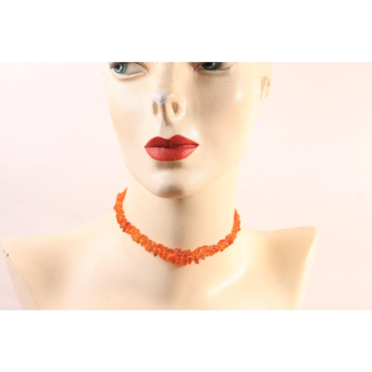 1950s Orange Plastic Beaded Faux Amber Necklace