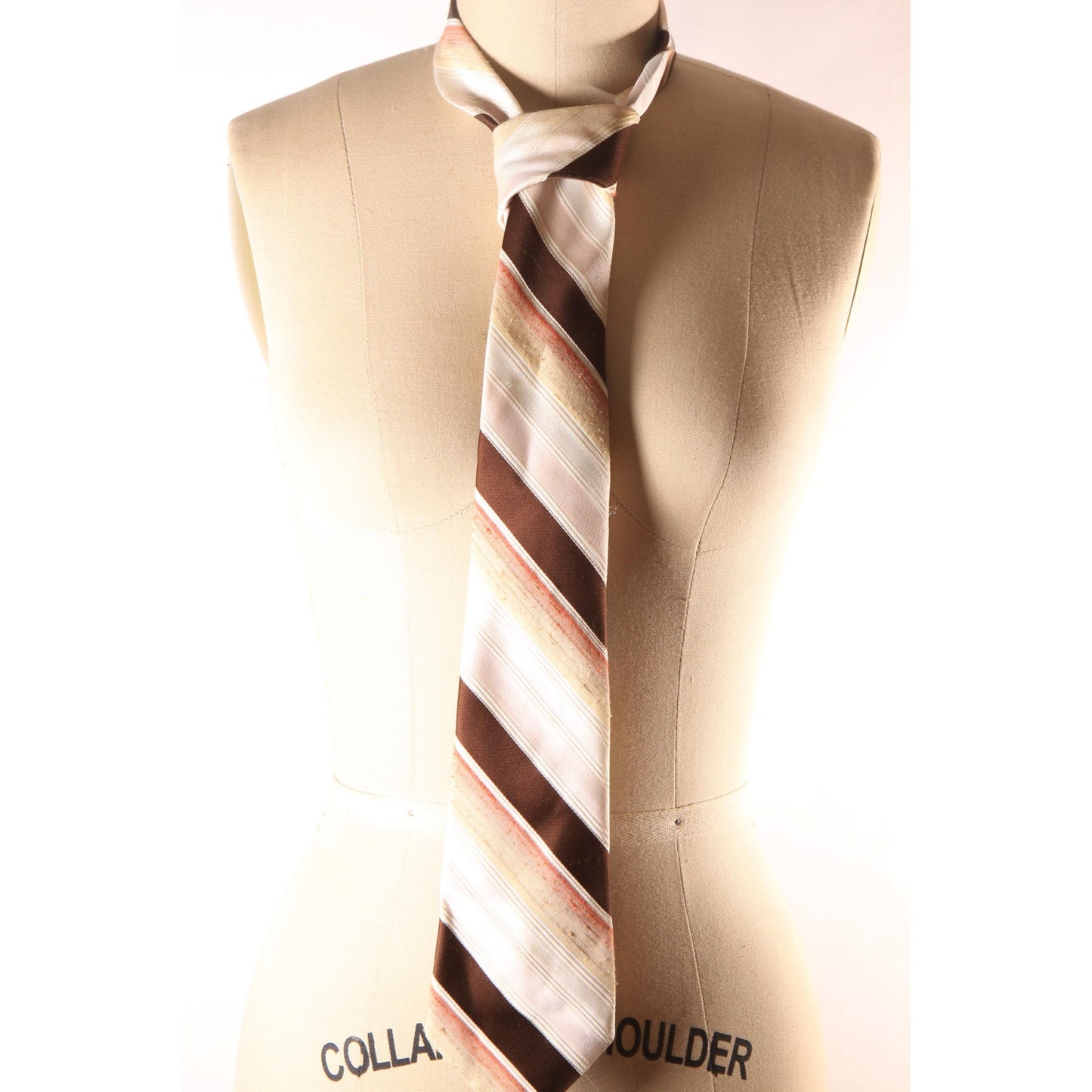 1970s Brown, Tan and Cream Striped Necktie
