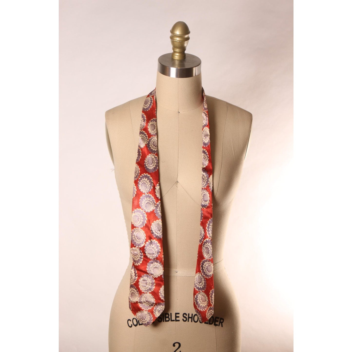 1950s Red, White and Purple Gray Cogs and Gears Novelty Print Necktie Tie