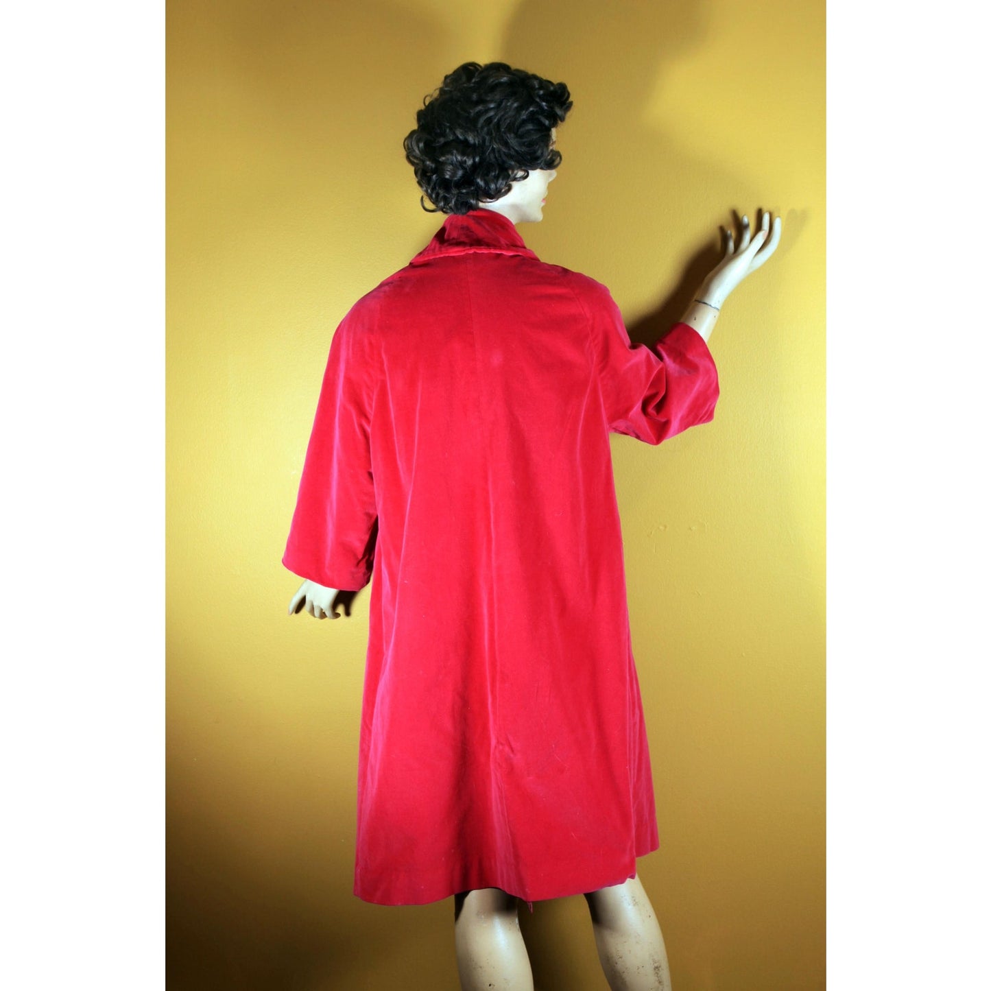 1950s Dark Pink Velvet Bracelet Sleeve Button Down Coat -L-XL