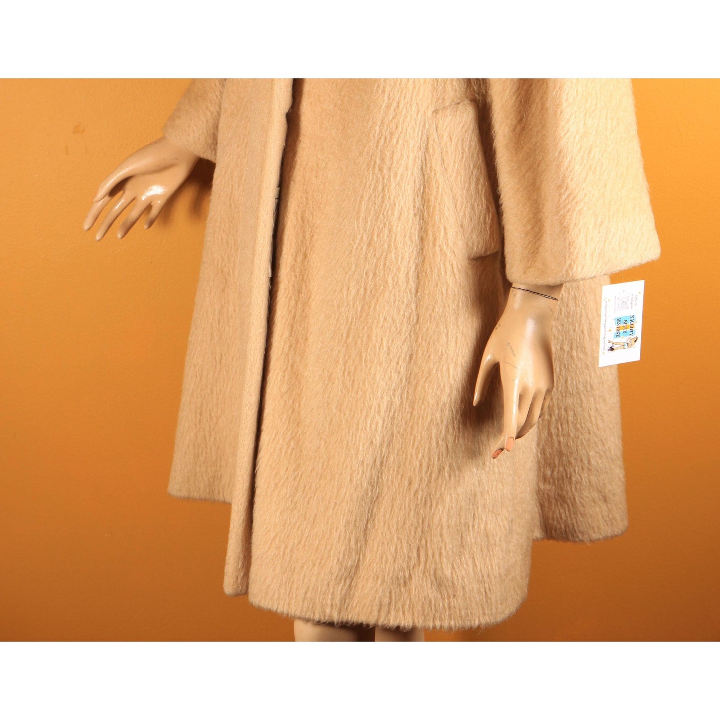 1950s Tan and Cream Bracelet Sleeve Mink Fur Collar Swing Coat by Lilli Ann -M-XL