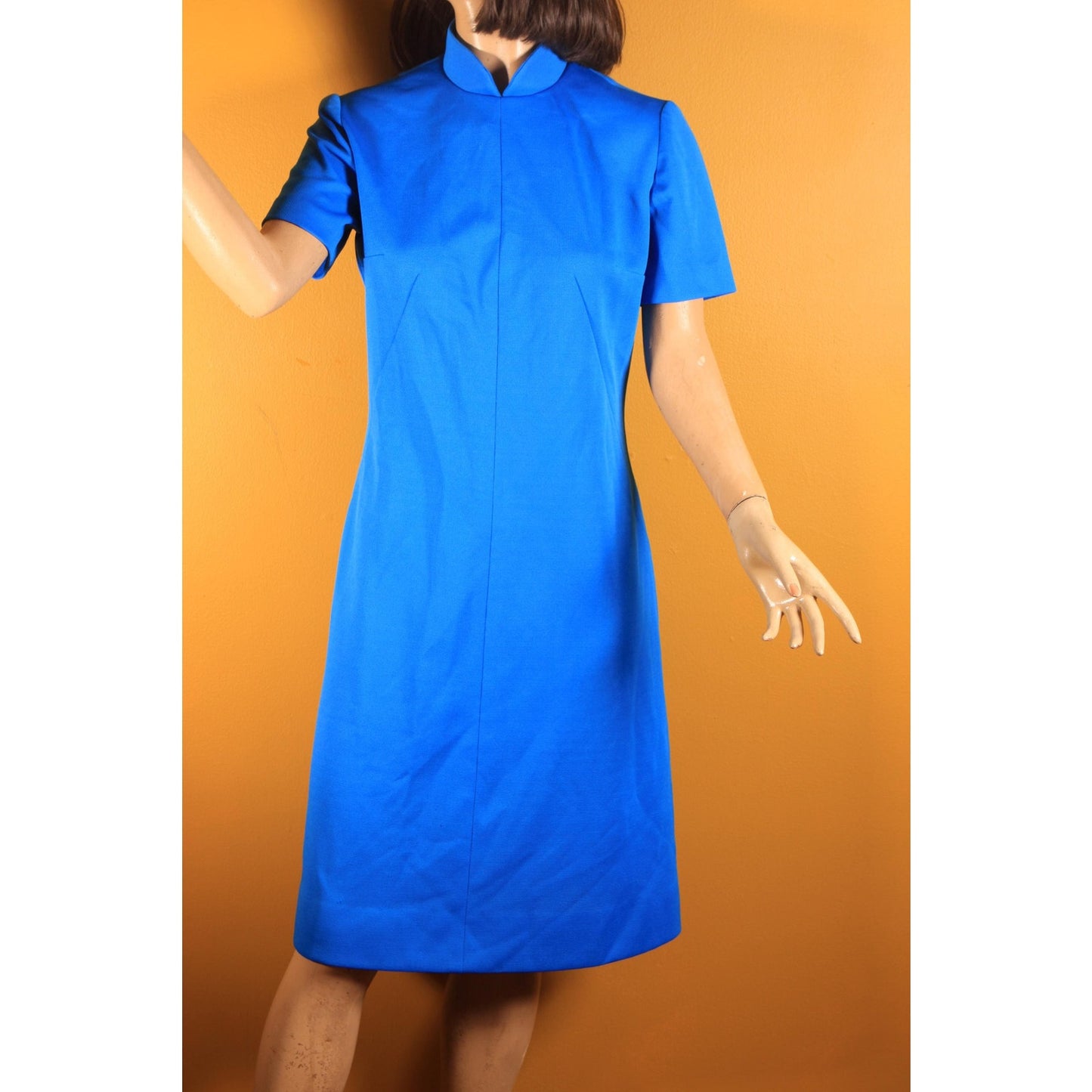 1960s Blue Short Sleeve Polyester Shift Dress