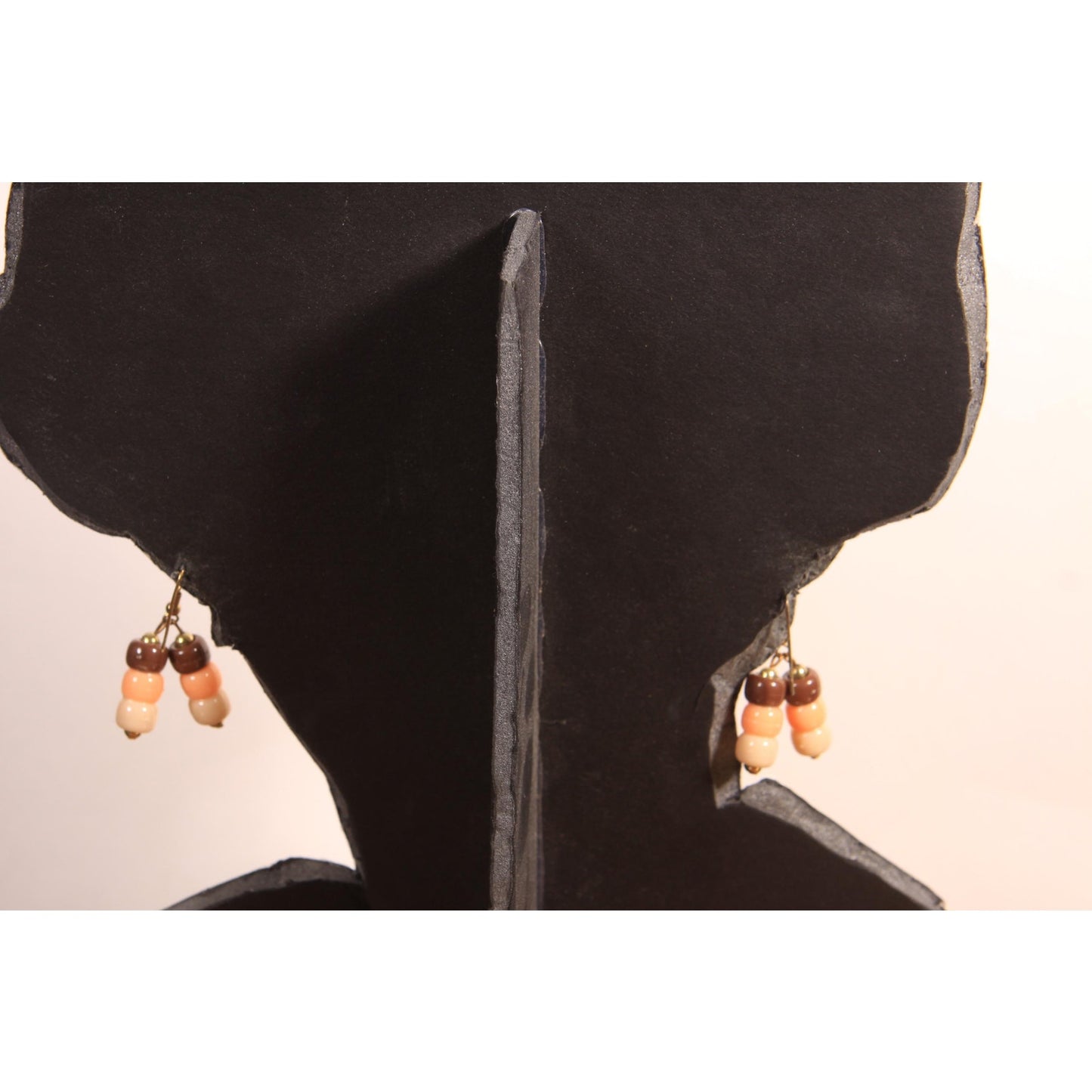 1980s Brown and Tan Beaded Dangle Pierced Earrings