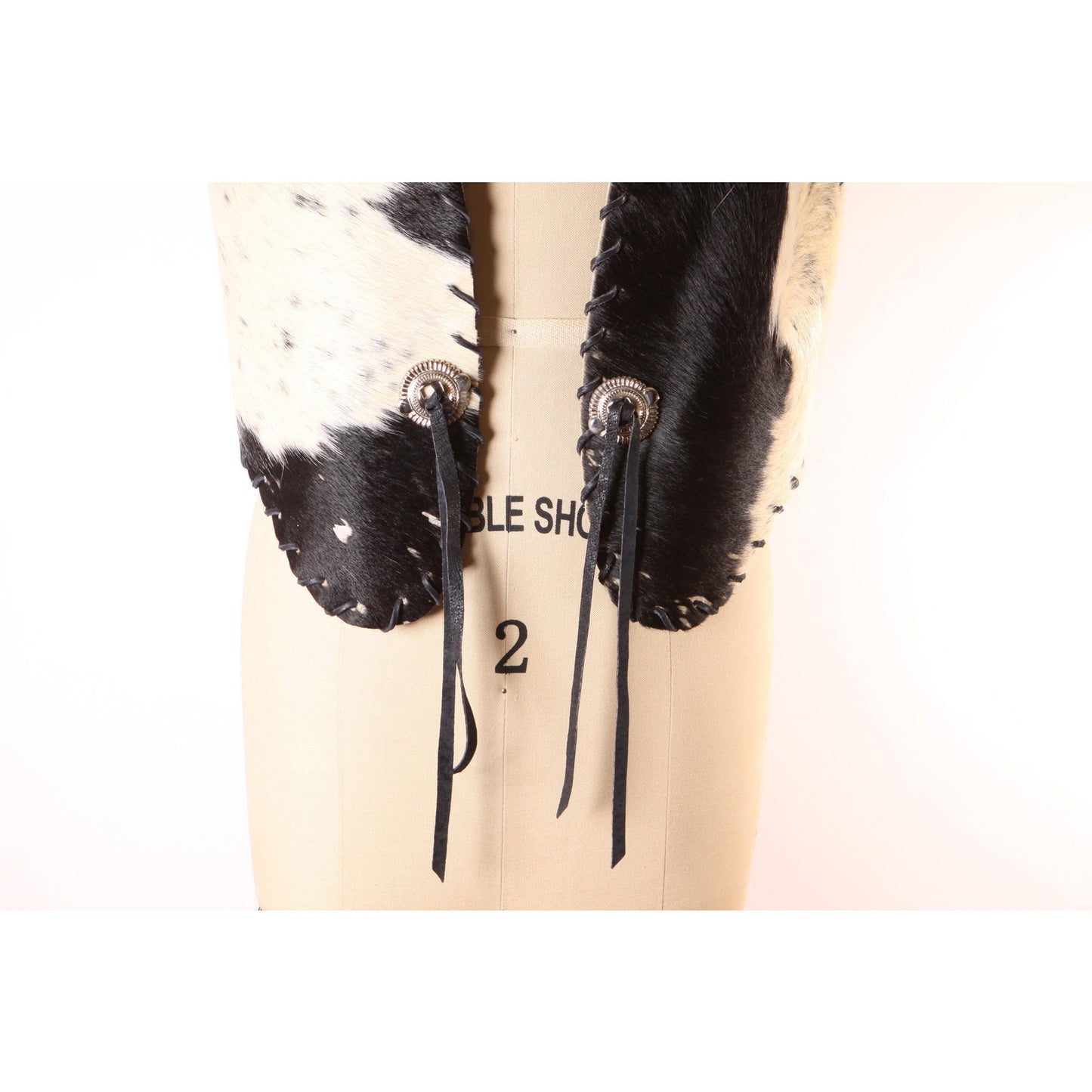 1970s Black and White Cowhide Leather Hair Cow Print Open Front Western Cowgirl Vest