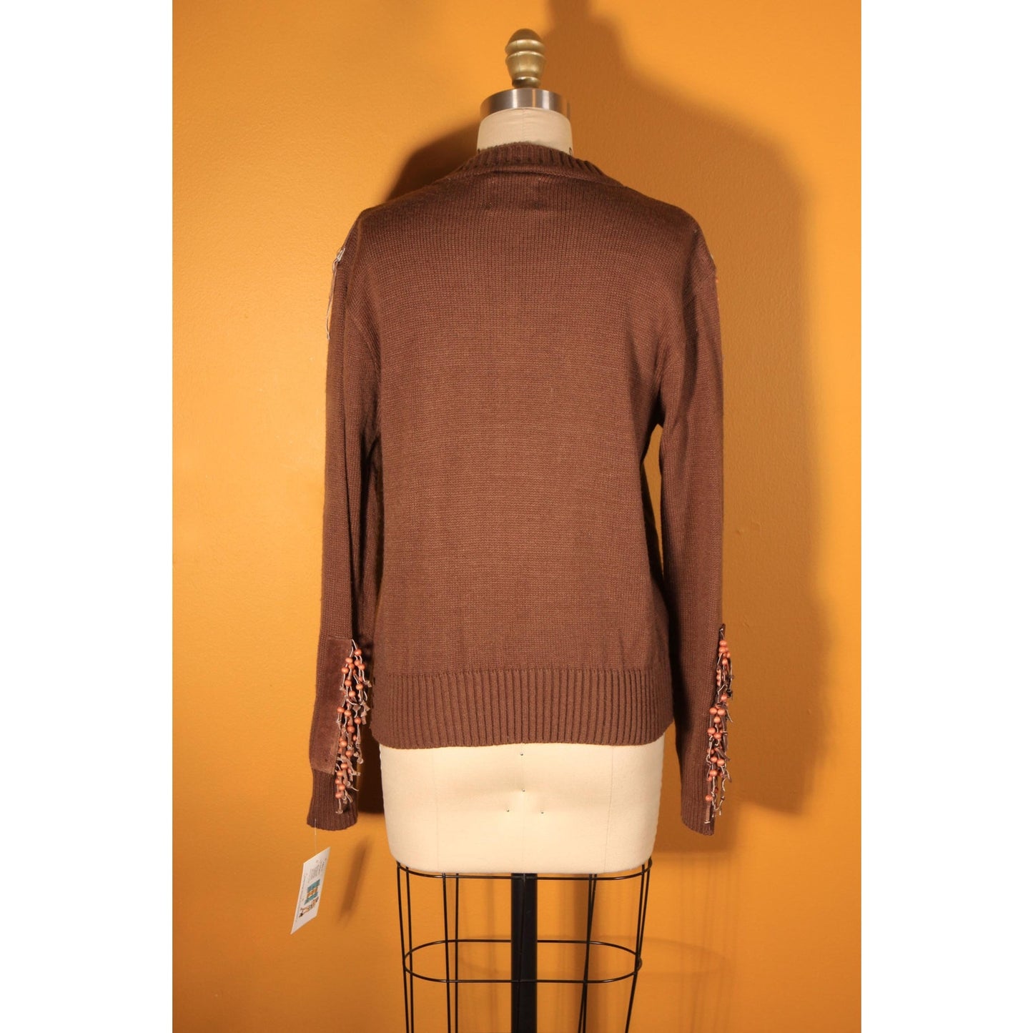 1970s Brown Suede Leather Fringe Beaded Pullover Sweater by Miller Miller Miller -L