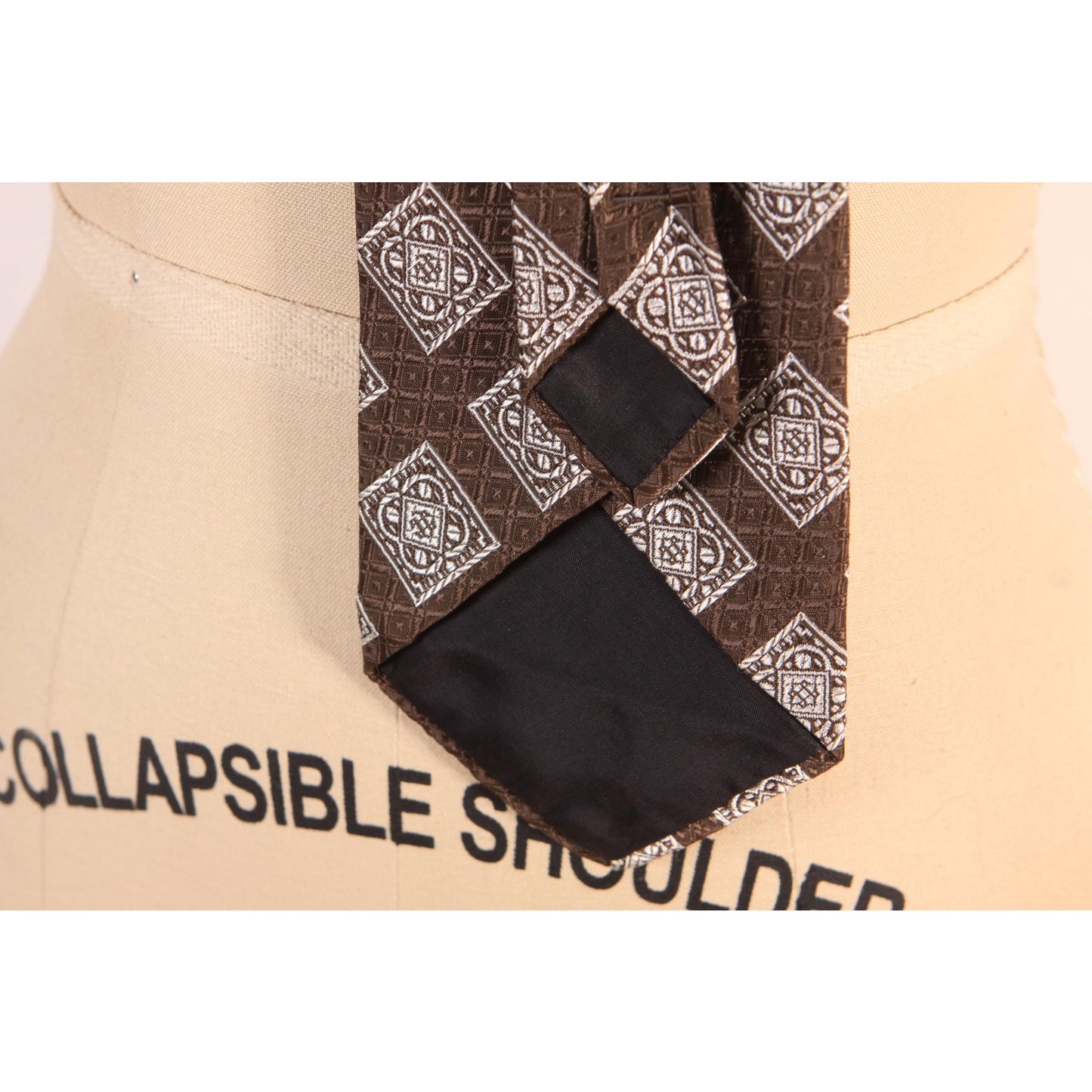 1960s Brown and White Geometric Clip On Necktie Tie by Salem Town