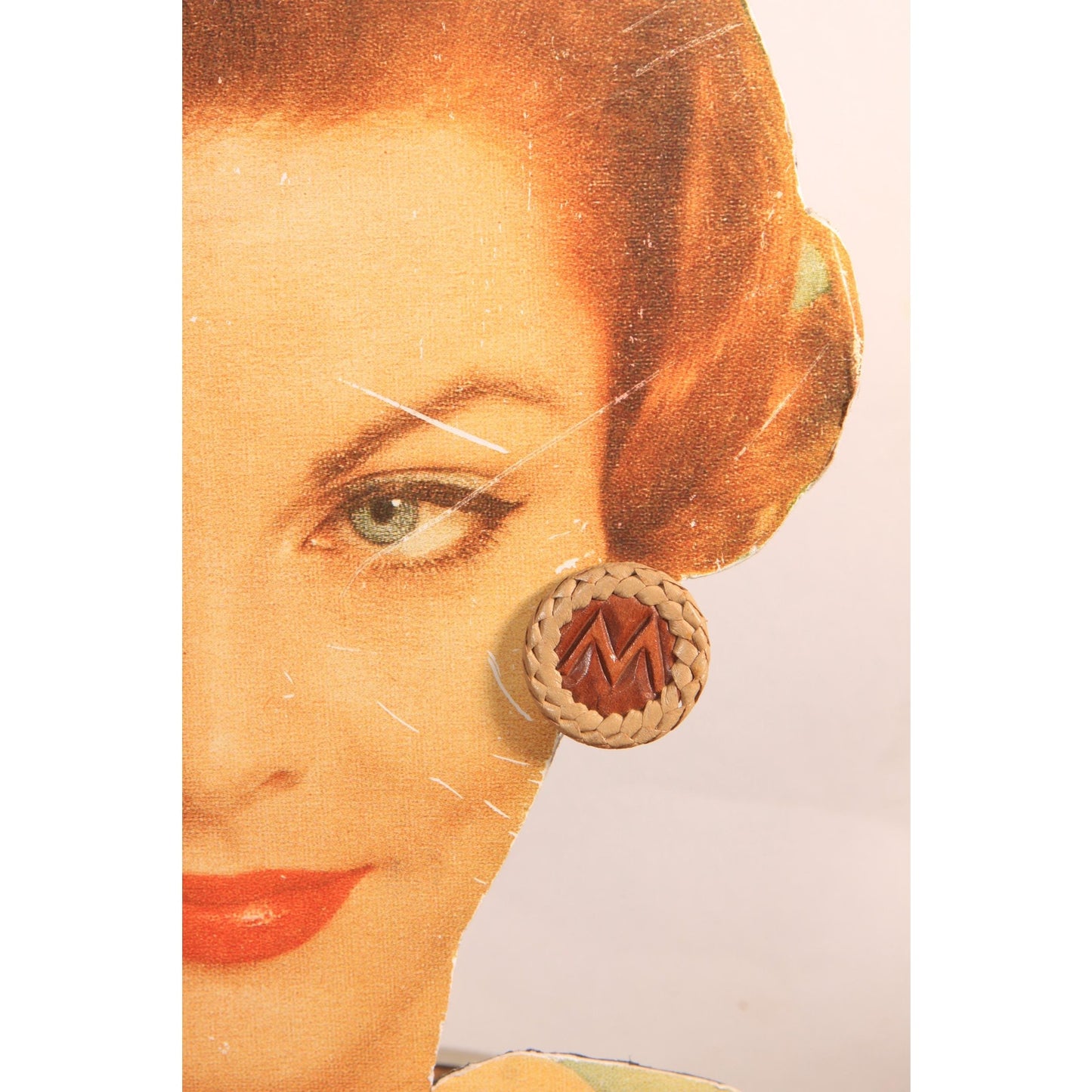 1950s Tan and Brown Woven W Shape Leather Circle Western Screw Back Earrings