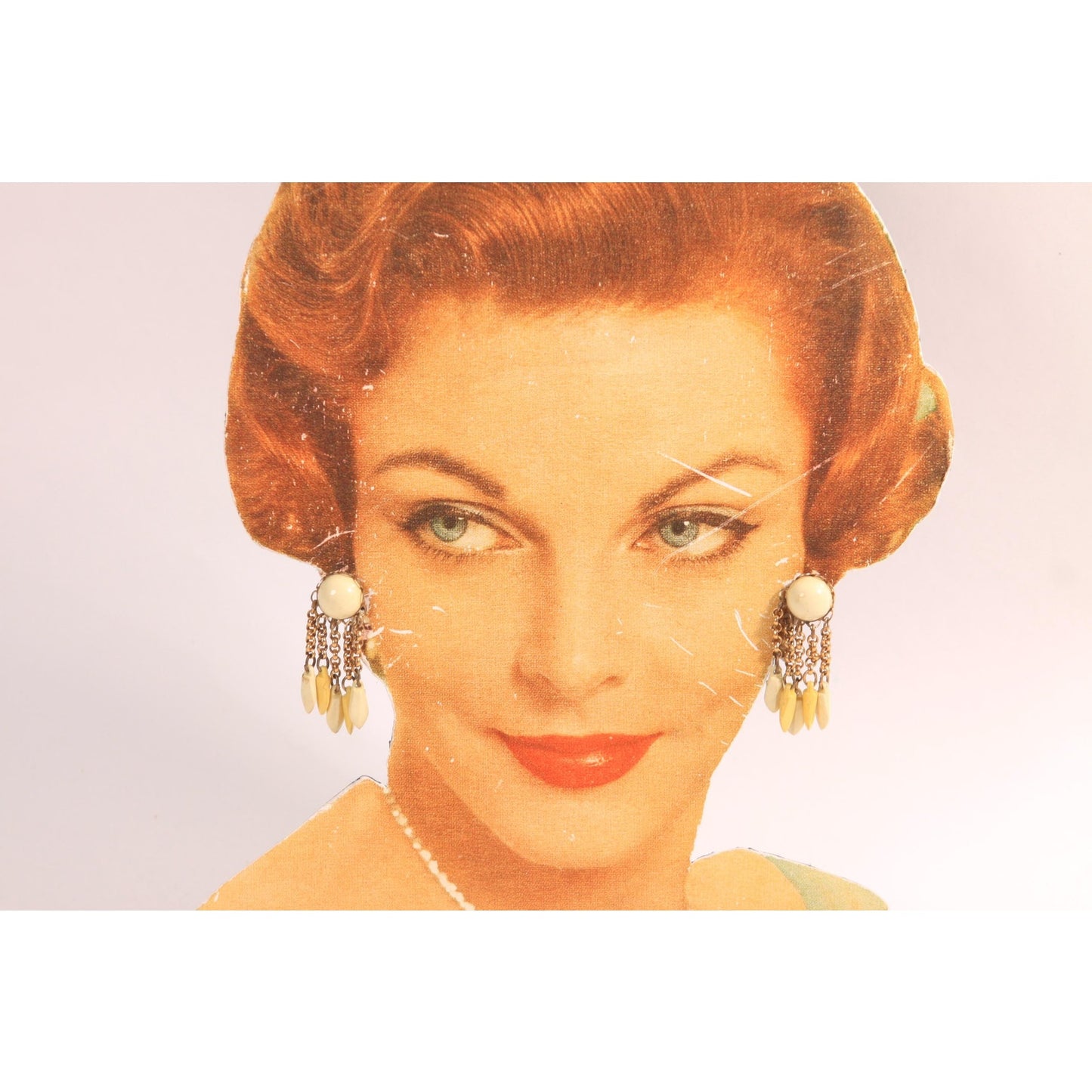 1960s Cream and Yellow Plastic Dangle Screw Back Earrings