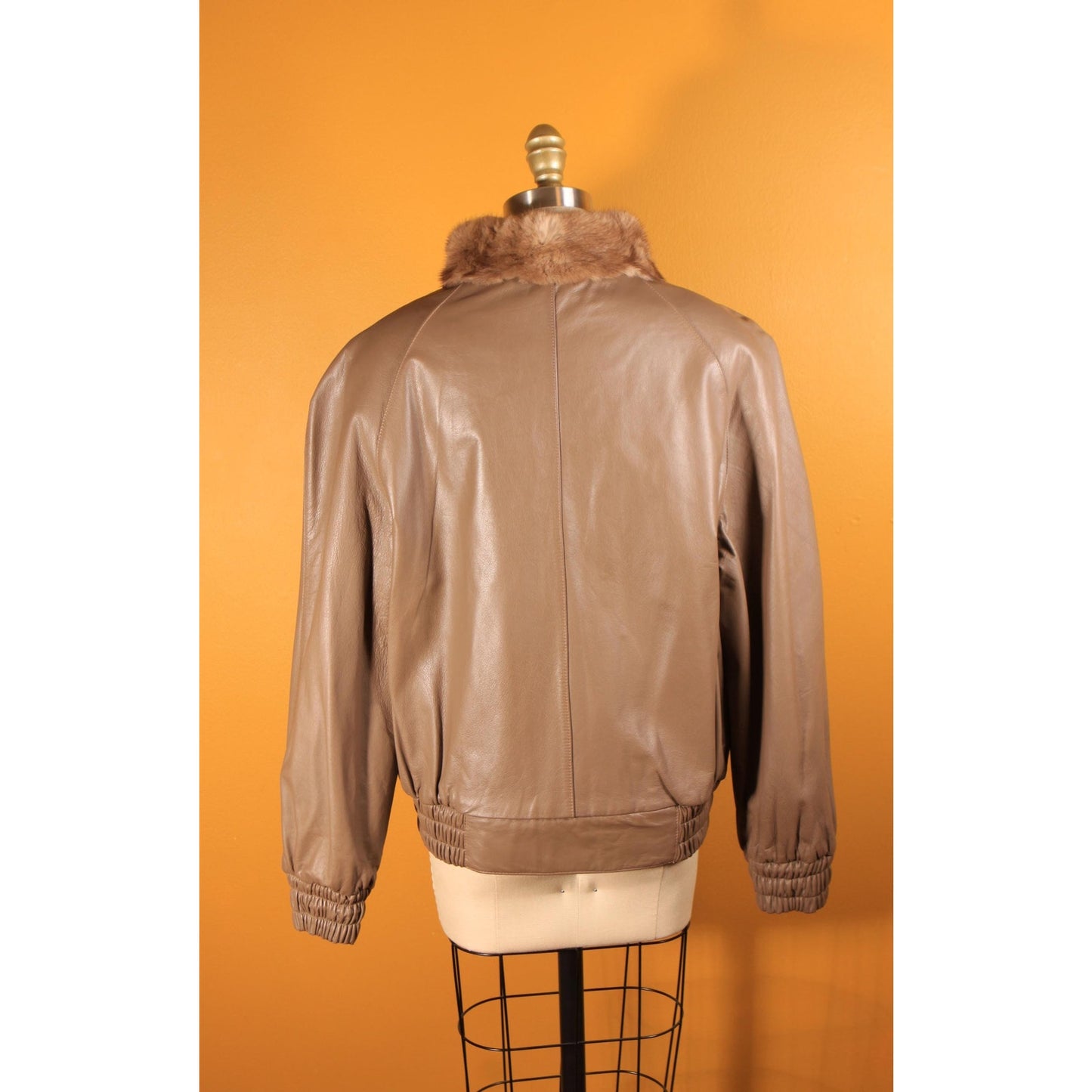 1980s Brown Mink Fur and Tan Leather Reversible Bomber Jacket Coat -M-L