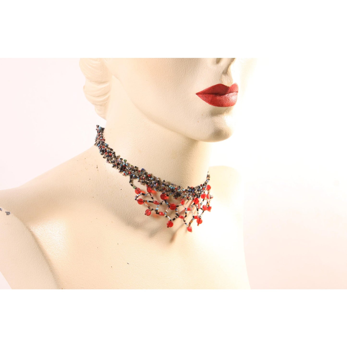 1920s 1930s Multi-Colored Glass Beaded Flapper Choker Necklace