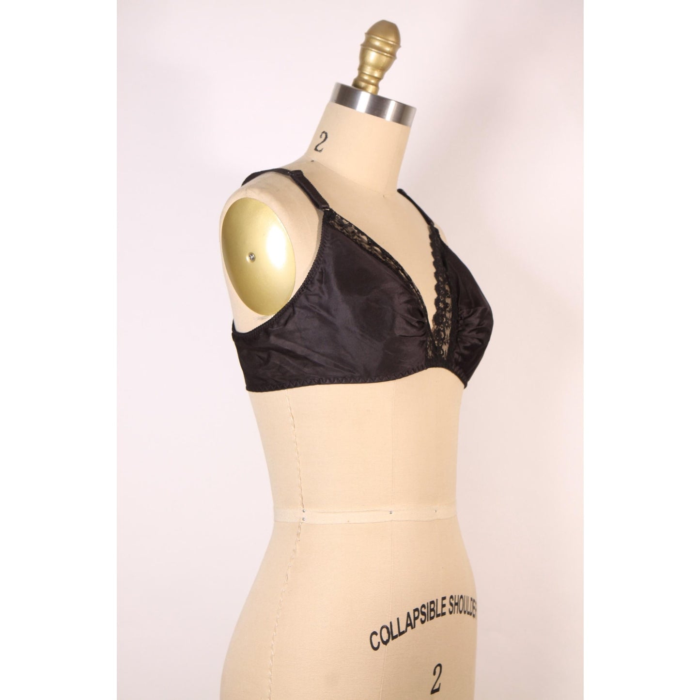 1970s 1980s Black Light Padding Sheer Lace Trim Bra-36C