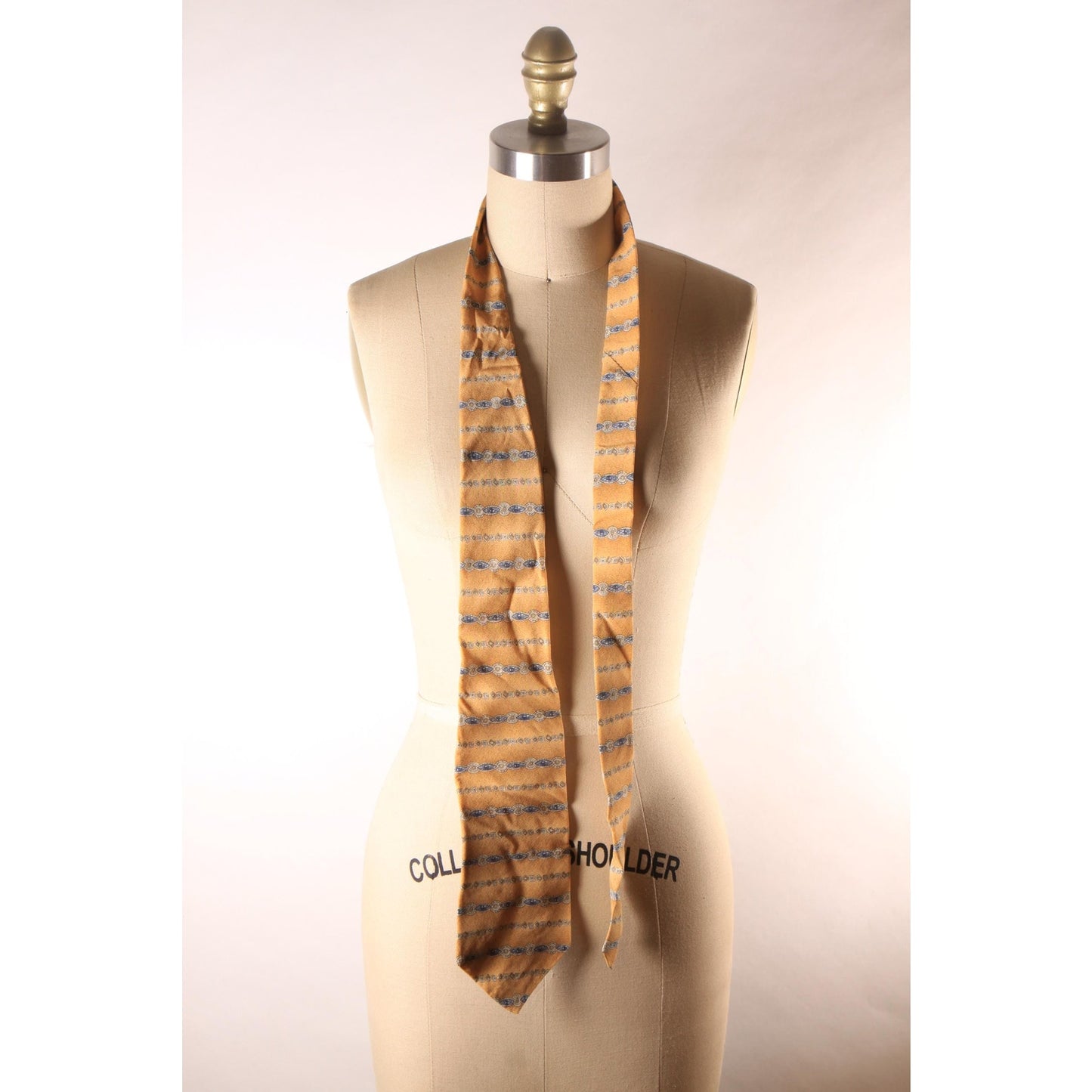 1980s Tan, Blue and Beige Geometric Striped Tie Necktie by 417 by Van Heusen