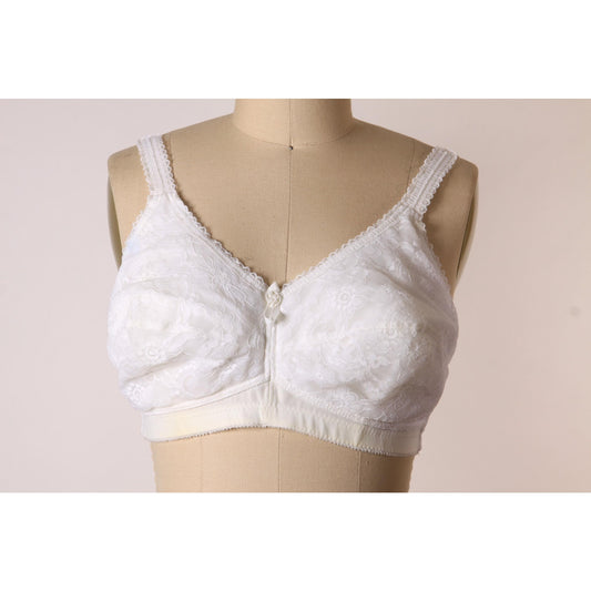 1970s White Floral Lace Floral Bow Detail Padded Bra by Jodee Surgical-40C