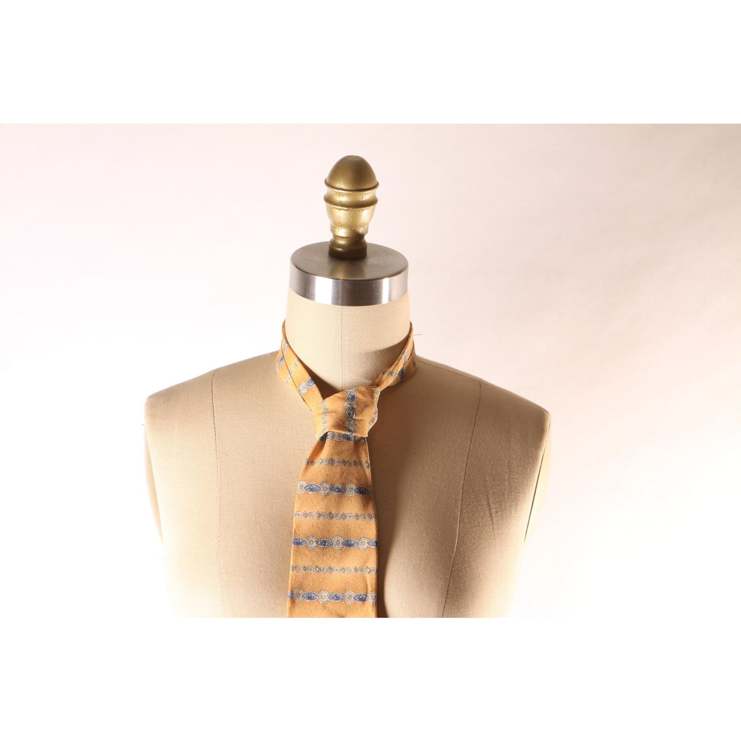 1980s Tan, Blue and Beige Geometric Striped Tie Necktie by 417 by Van Heusen