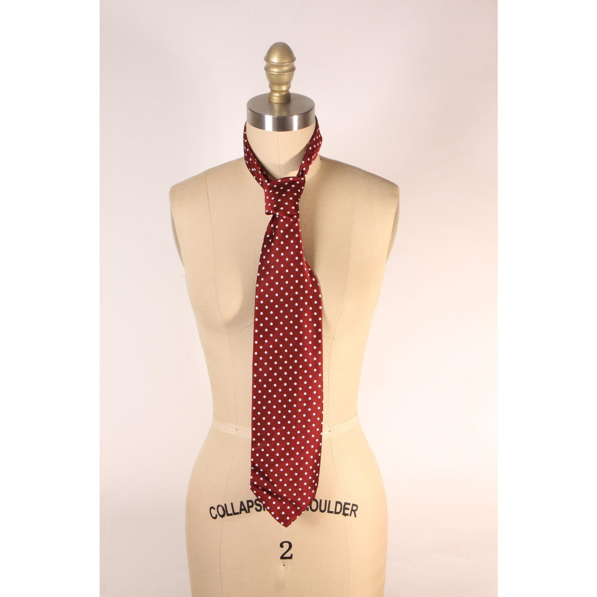 1970z Burgundy and White Polka Dot Wide Necktie Tie by Regalon