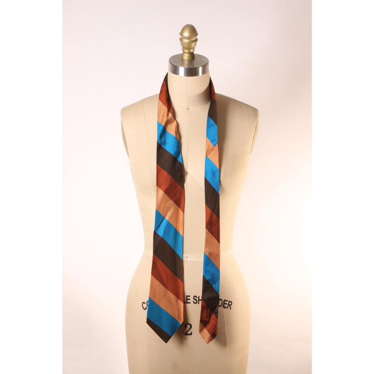 1970s Brown, Tan and Blue Acetate Striped Necktie Tie