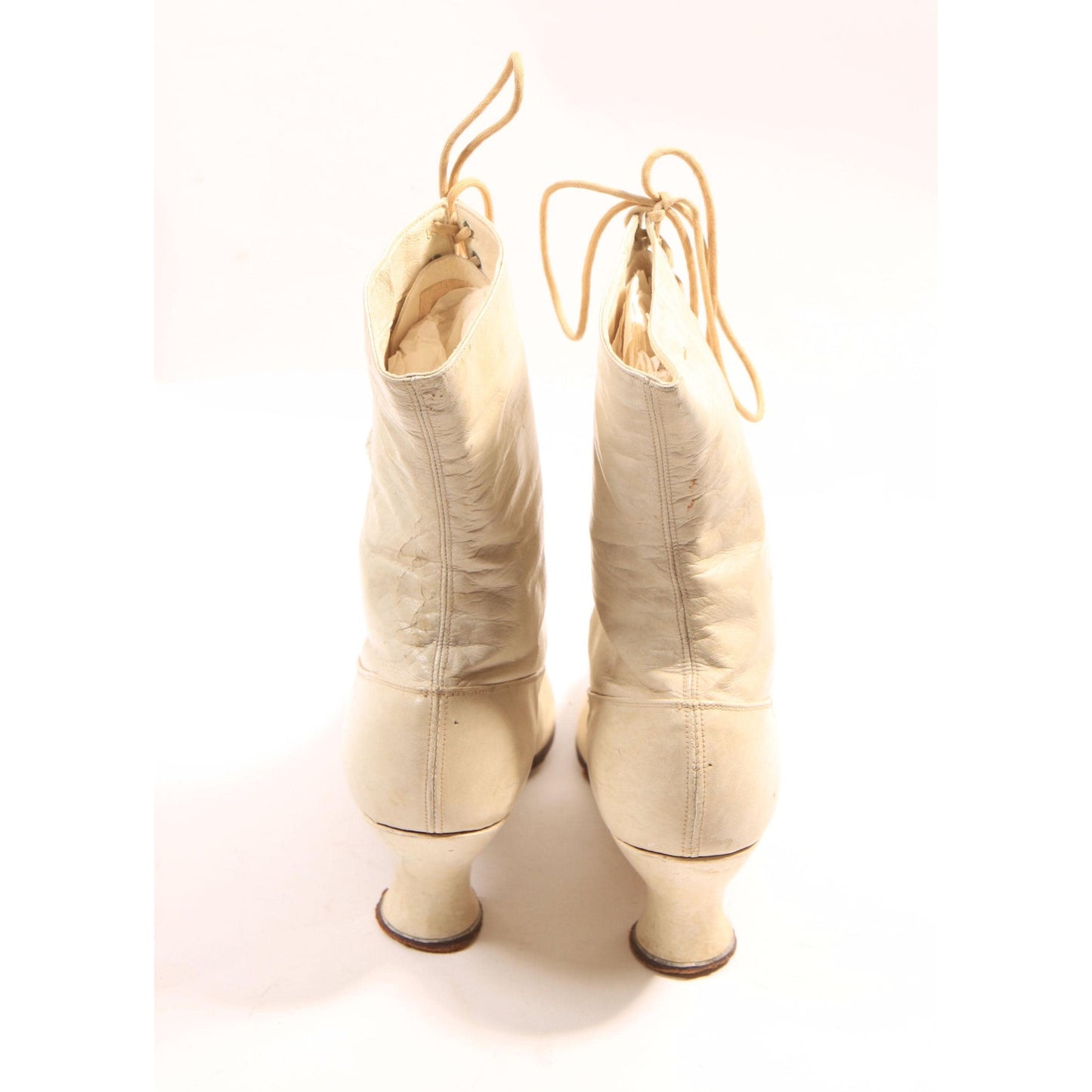 Antique 1800s Cream Leather Pointed Toe Lace Up High Heel Boots