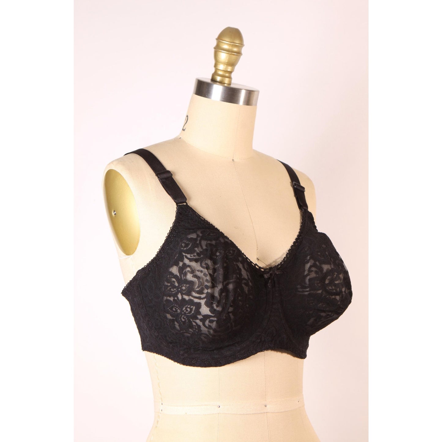 1980s Sheer Black Floral Lace Bow Detail Bra by Bali-38D