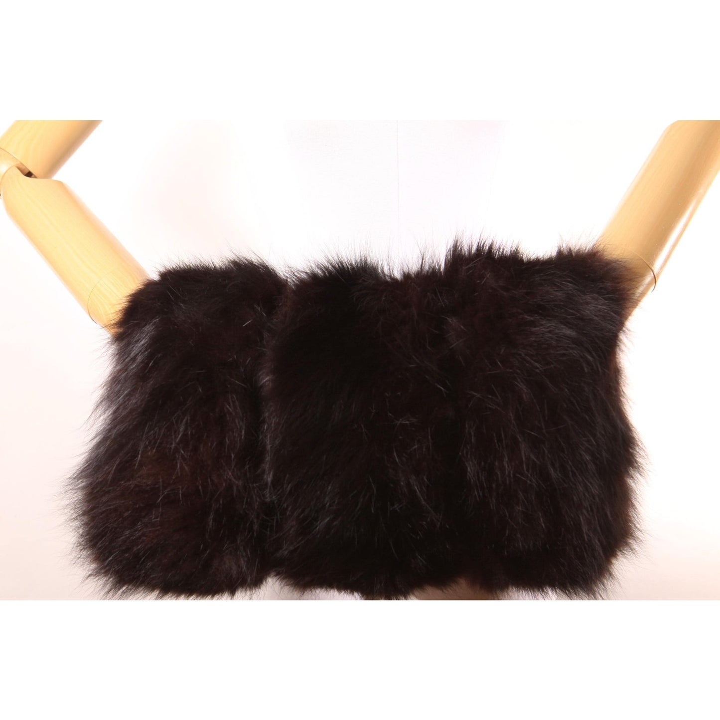 1940s Black and Brown Dyed Fox Fur Zippered Pouch Winter Hand Warmer Muff