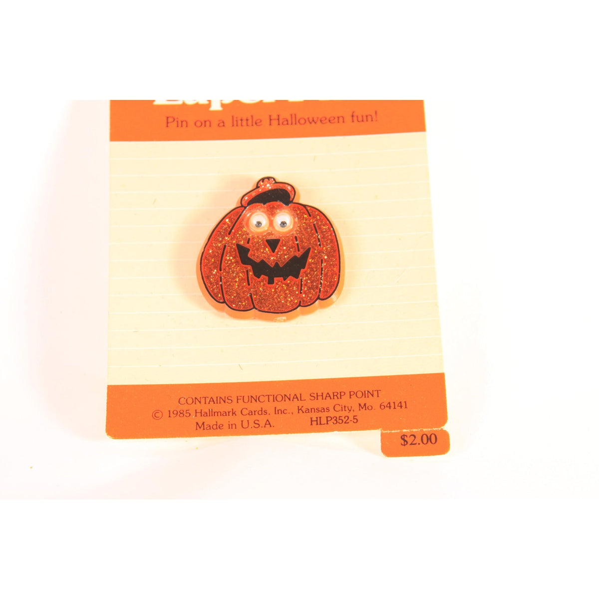 Deadstock 1980s 1990s Novelty Halloween Orange Glitter Moving Google Eyes Jackolantern Pumpkin Brooch Pin by Hallmark