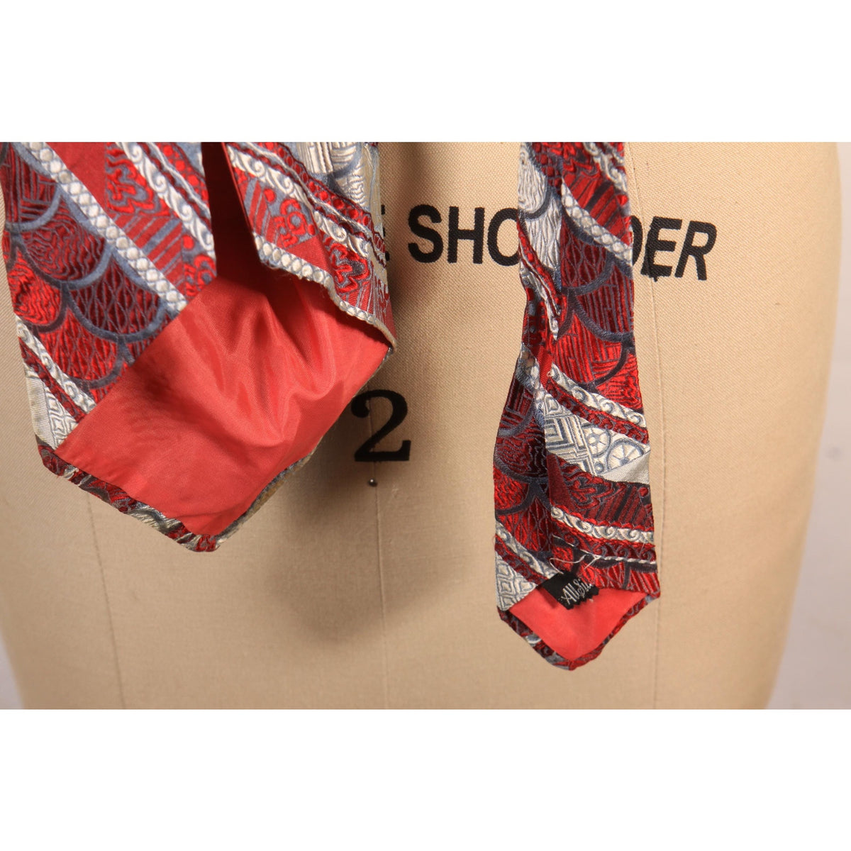 1970s Red, Gray and White Silk Striped Patterned Wide Necktie Tie