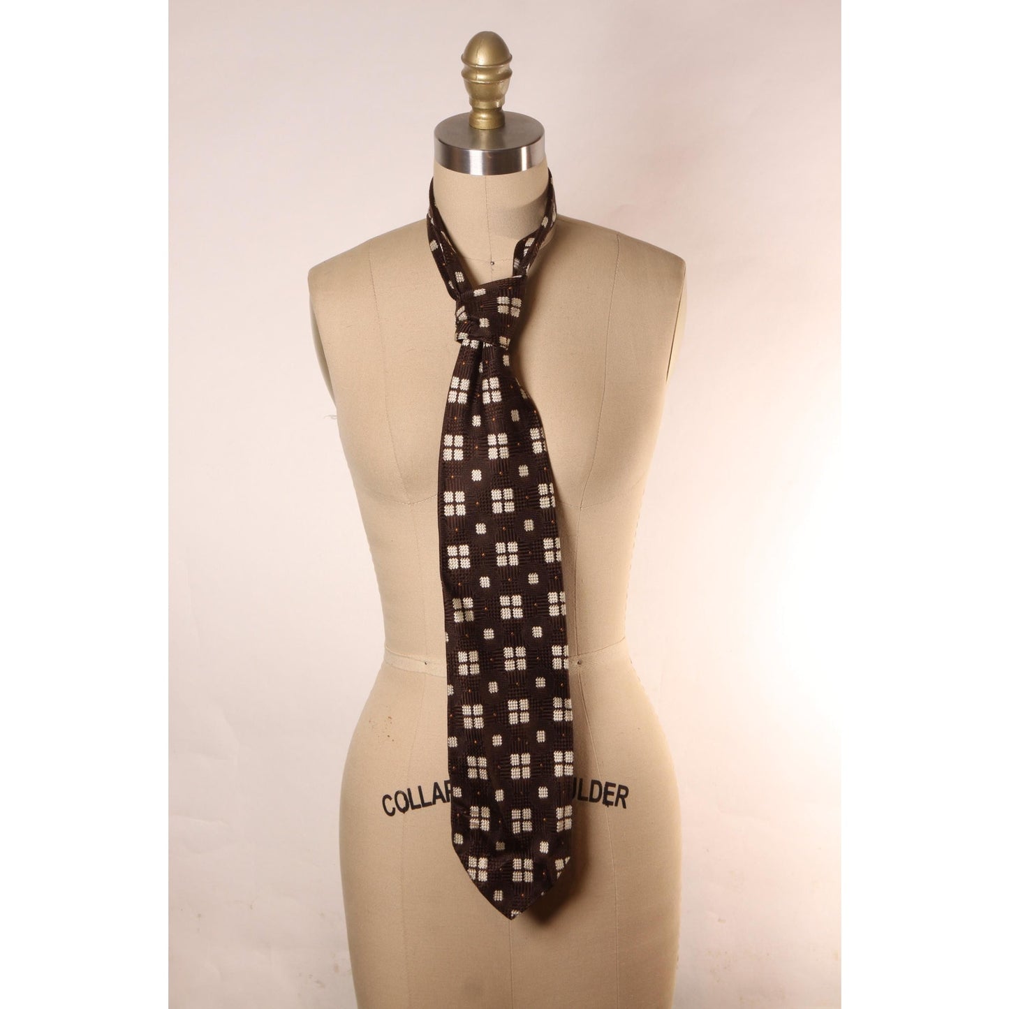 1960s Dark Brown and White Silk Geometric Wide Necktie Tie by Talisman by Glasgow