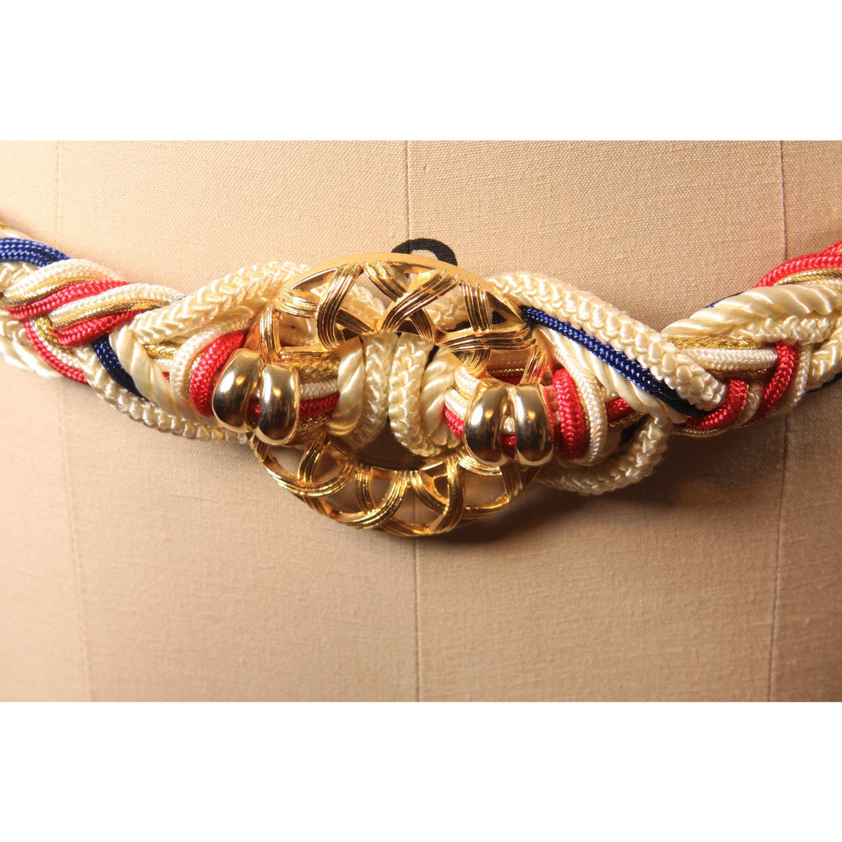 1980s White, Red, Blue and Gold Woven Belt by Motion East
