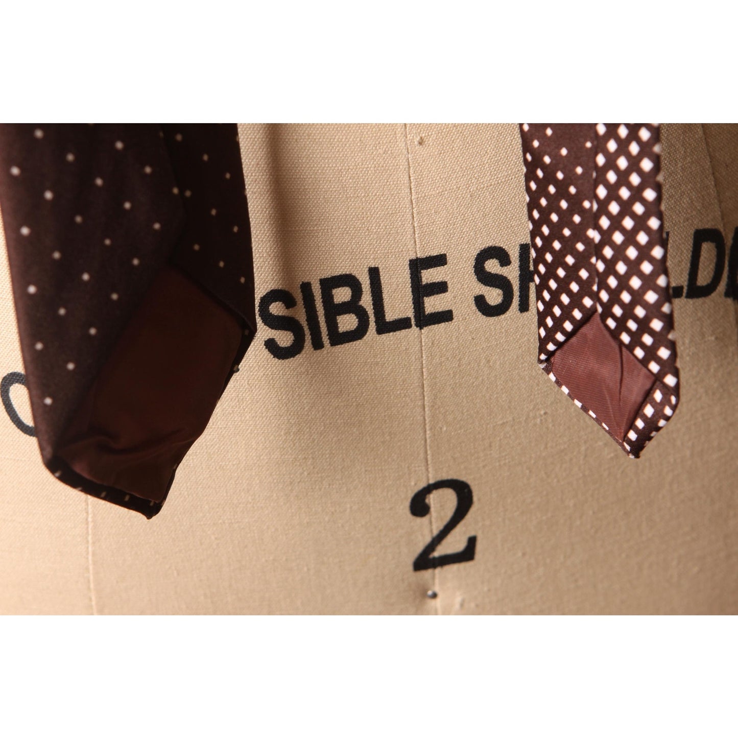 1970s Brown and White Polka Dot Pattern Necktie Tie by Glenora
