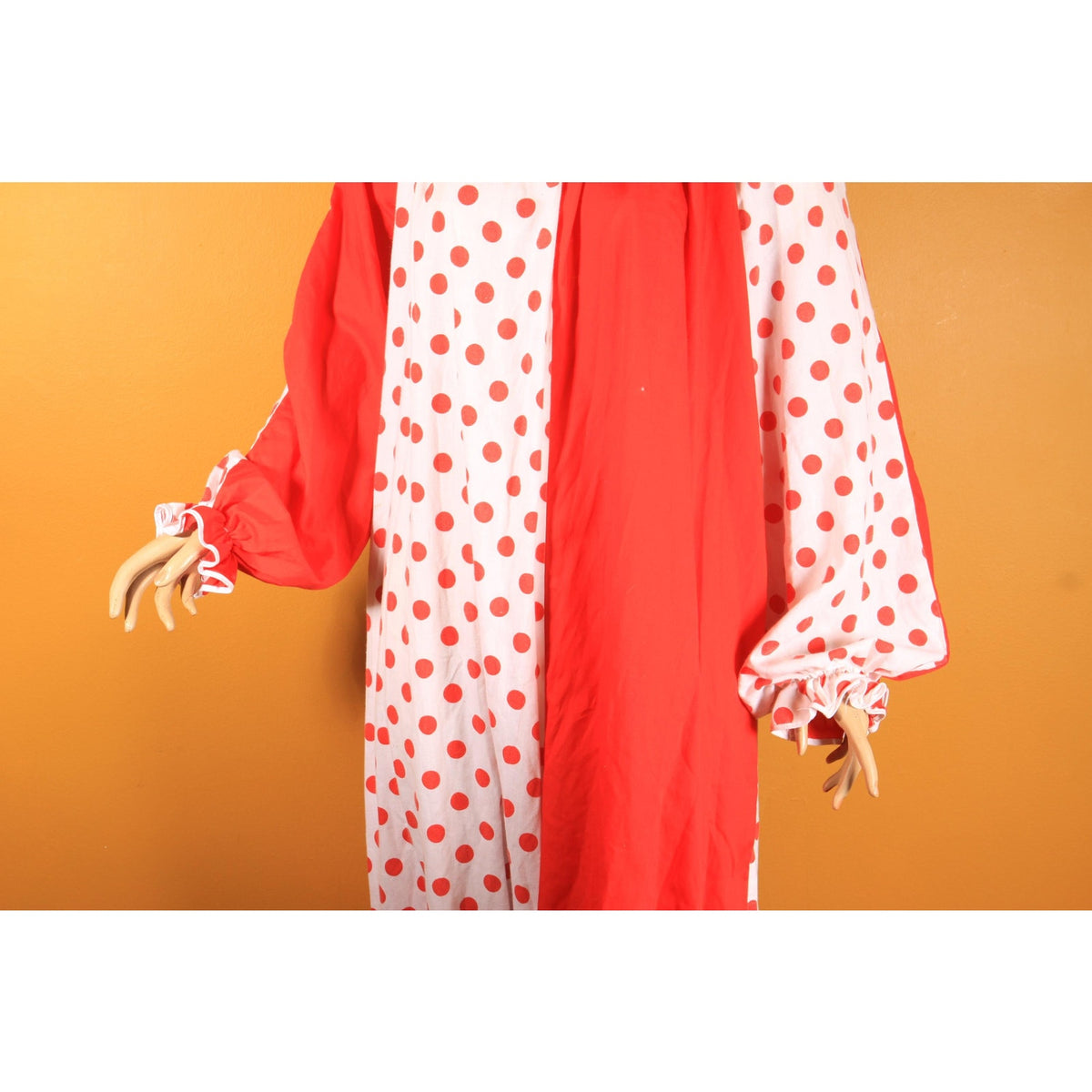 1960s 1970s Red and White Polka Dot Ruffle Collar One Piece Clown Costume