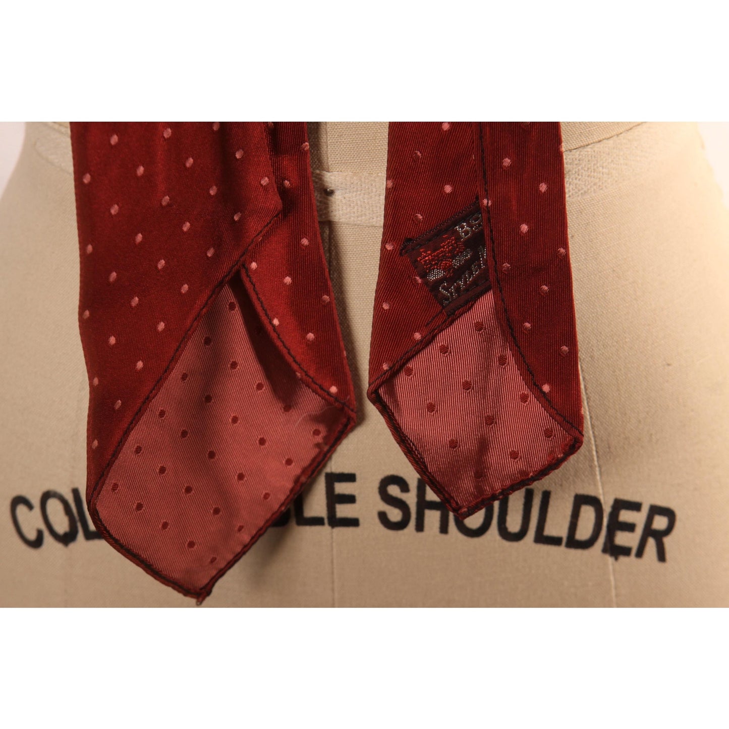 1950s Dark Red Polka Dot Embroidered Necktie Tie by Bond Clothes