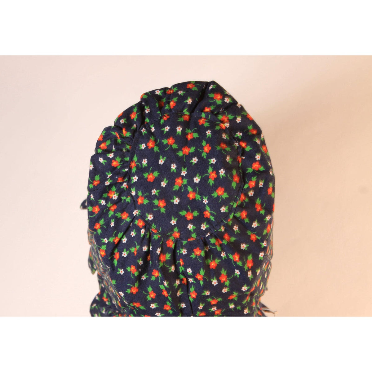 1970s Blue, Red, Yellow and White Floral Calico Prairie Bonnet Hat