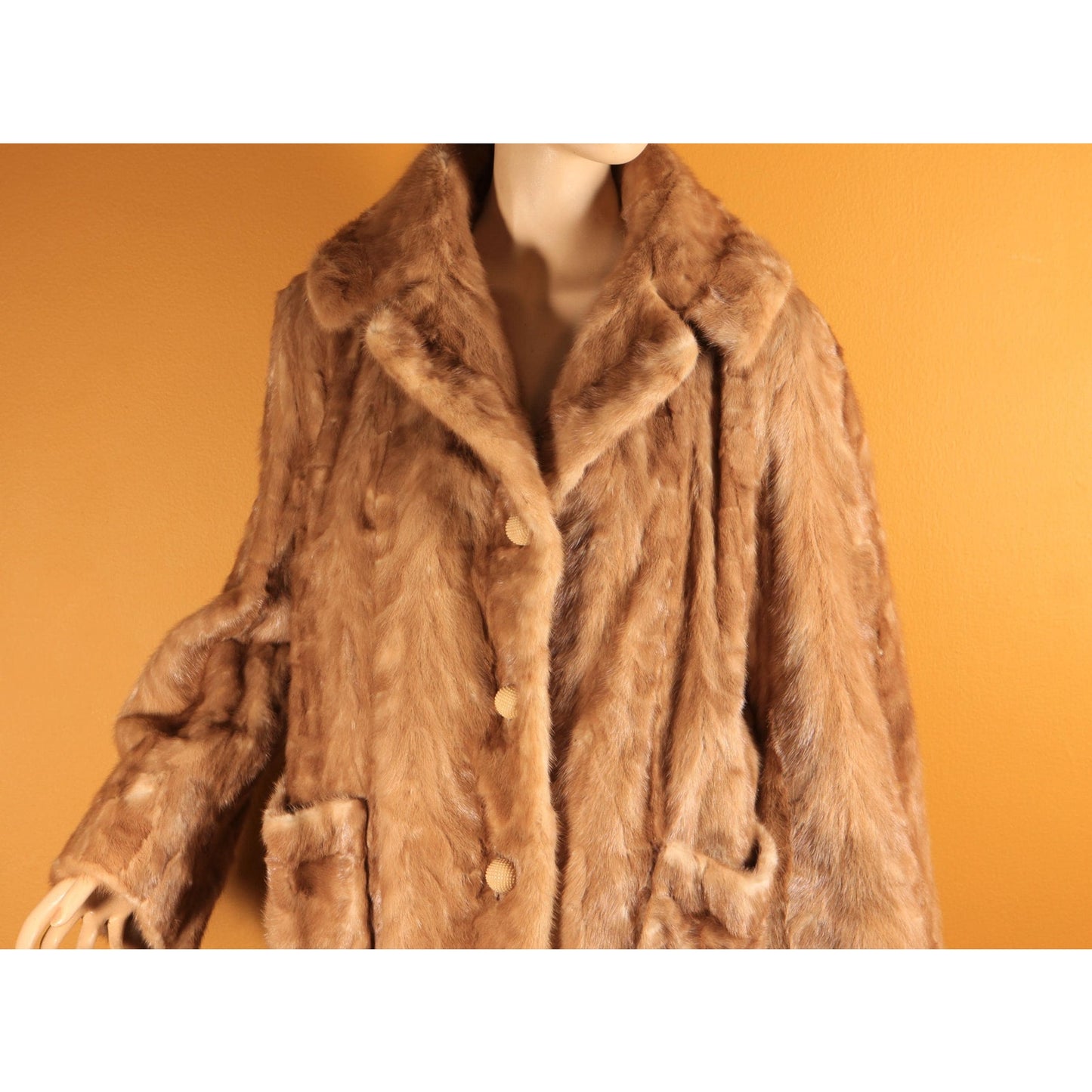 1950s Honey Brown Mink Fur Long Sleeve Pocketed Coat by Chajage's Atlanta -XL