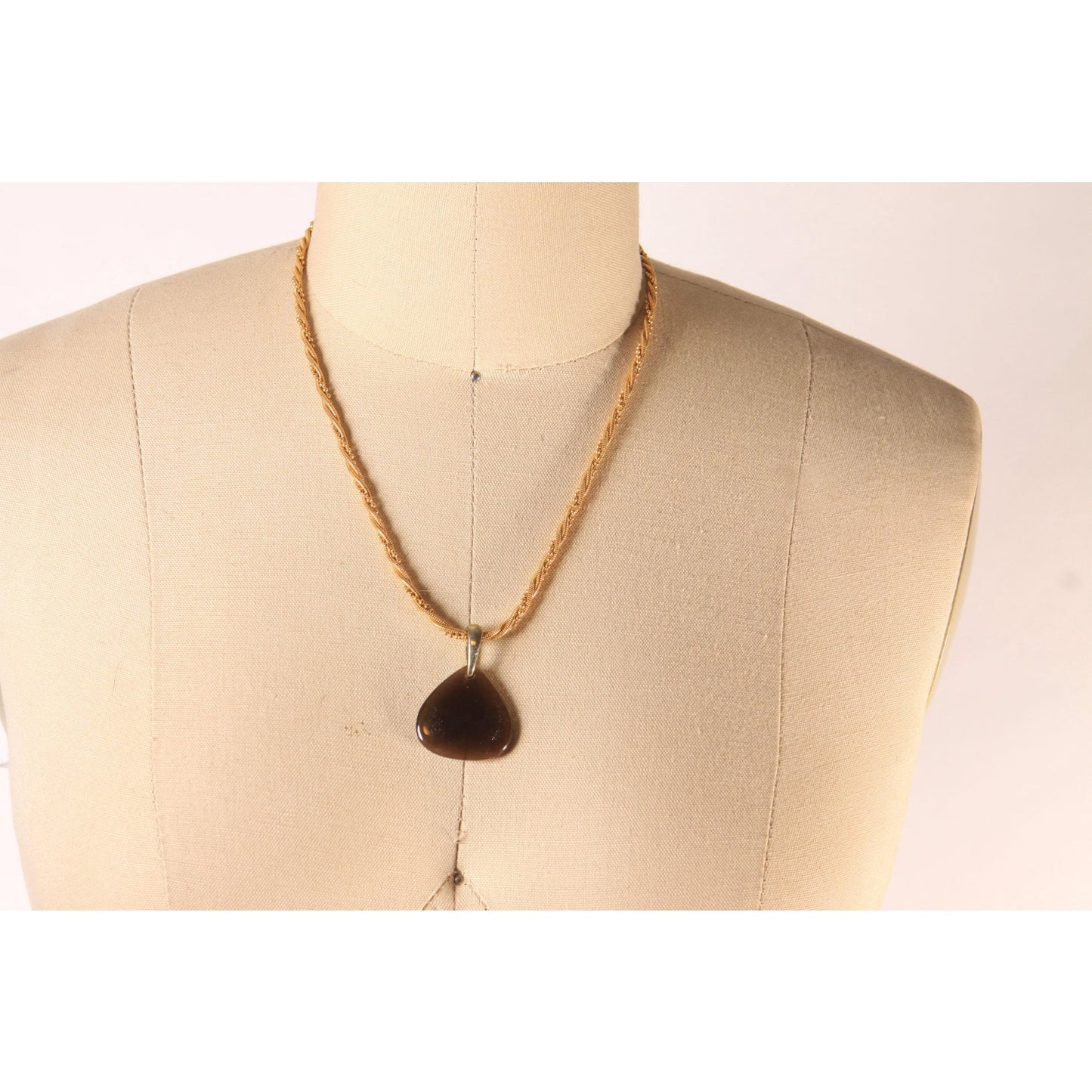 1970s Gold Tone Metal Crystal Stone Pendant Necklace by Napier