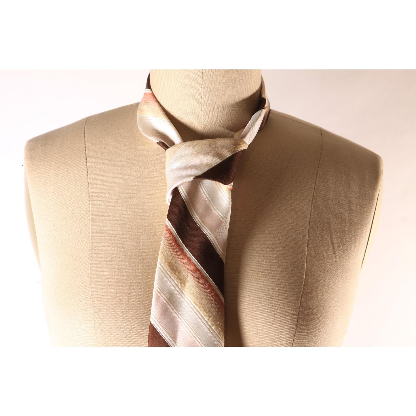 1970s Brown, Tan and Cream Striped Necktie