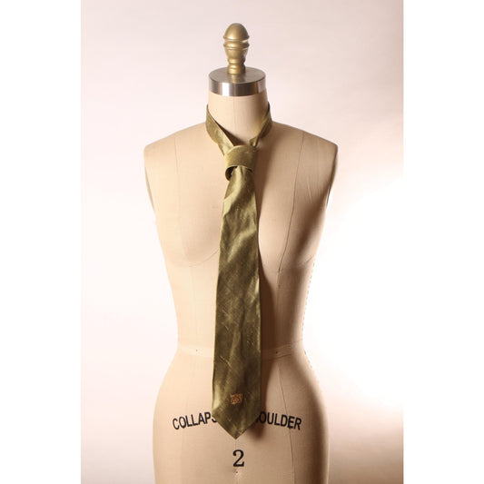 1950s Green Yellow Embroidered Crest Necktie Tie by Baxter & Henning
