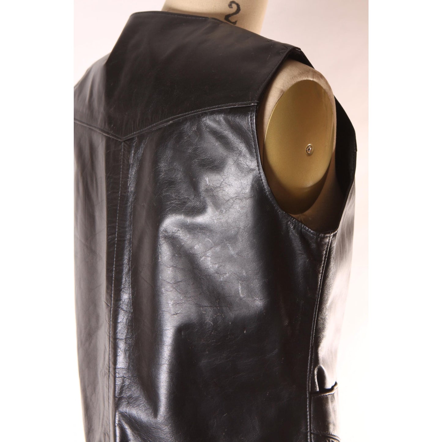 1970s Black Leather Button Down Pocketed Western Vest by Tony Lama -S-M