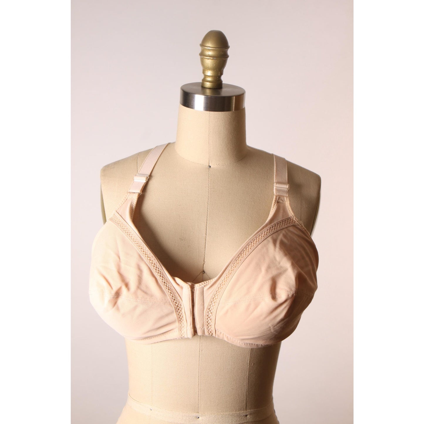 1980s Beige Skin Tone Front Clasp Halter Top Bra by Classique-38C and 40C