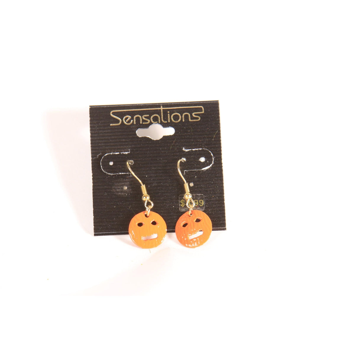 Deadstock 1980s 1990s Novelty Halloween Orange Pumpkin Jackolantern Dangle Pierced Earrings by Sensations