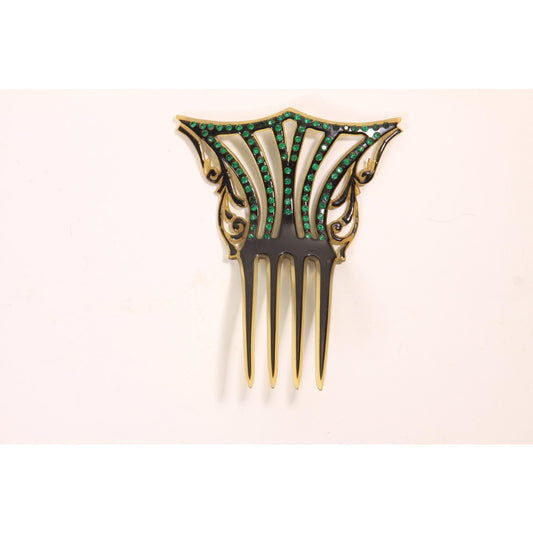 1920s 1930s Black and Blue Rhinestone Fan Art Deco Hair Comb