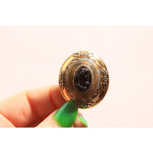 1950s 1960s Gold and Silver Tone Metal Oval Shaped Brooch by Coro