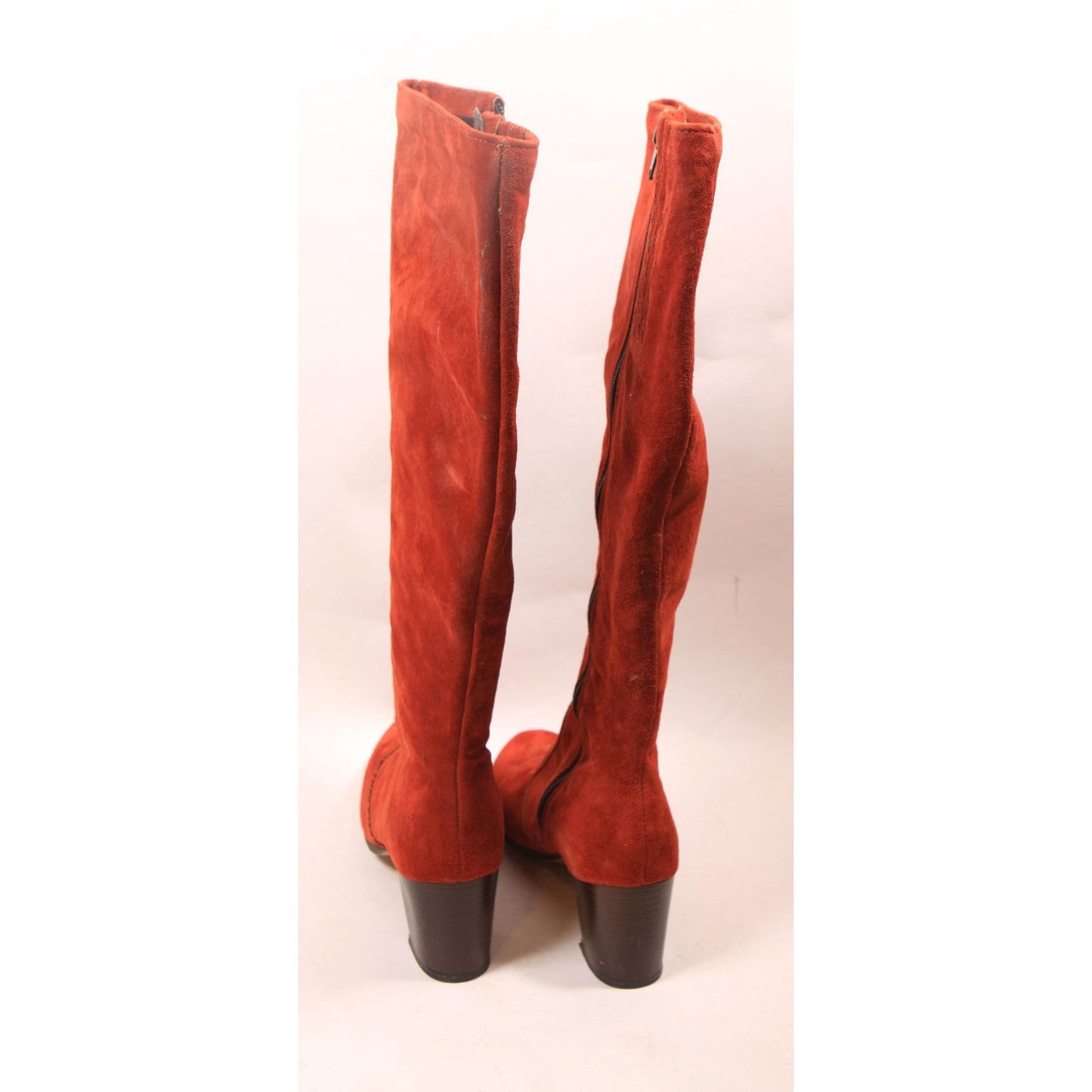 1970s Red Suede Leather Knee High Zip Up Boots - 6M
