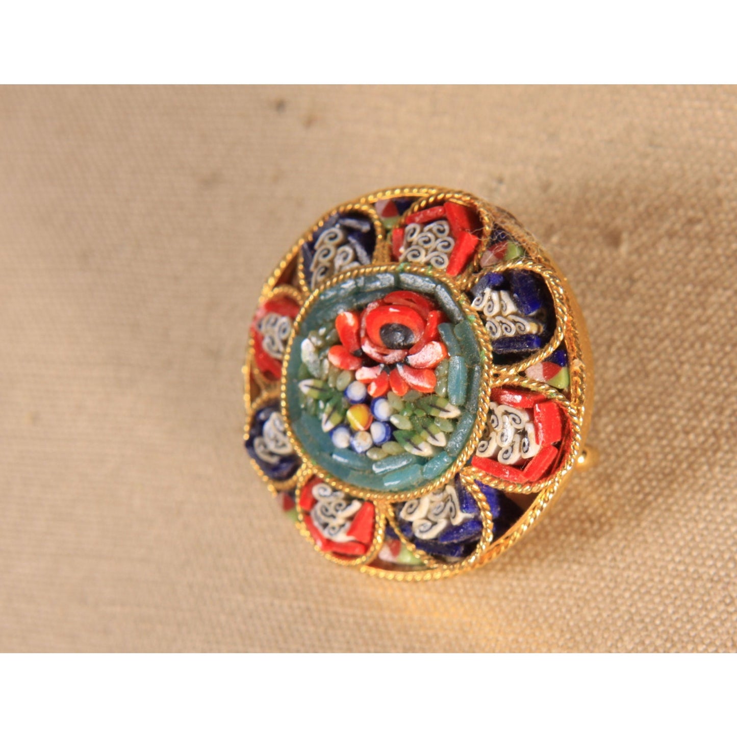 1950s Floral Multi-Colored Mosaic Italian Glass Brooch