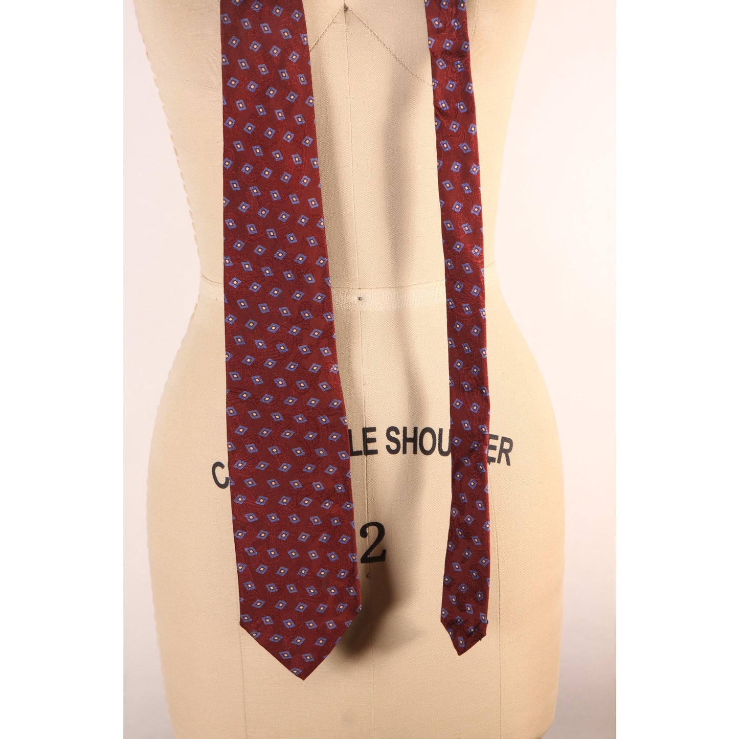 1990s Red and Blue Geometric Necktie Tie by Polo by Ralph Lauren for Neiman Marcus