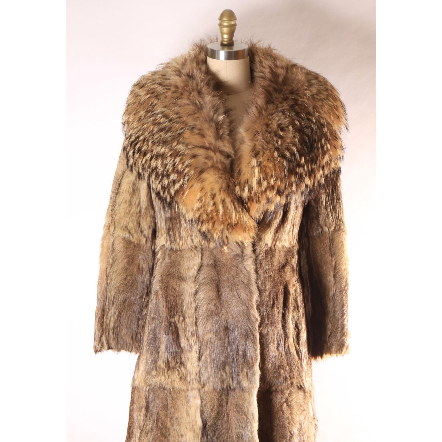 1970s Raccoon Fur Long Sleeve Quilted Lining Princess Coat
