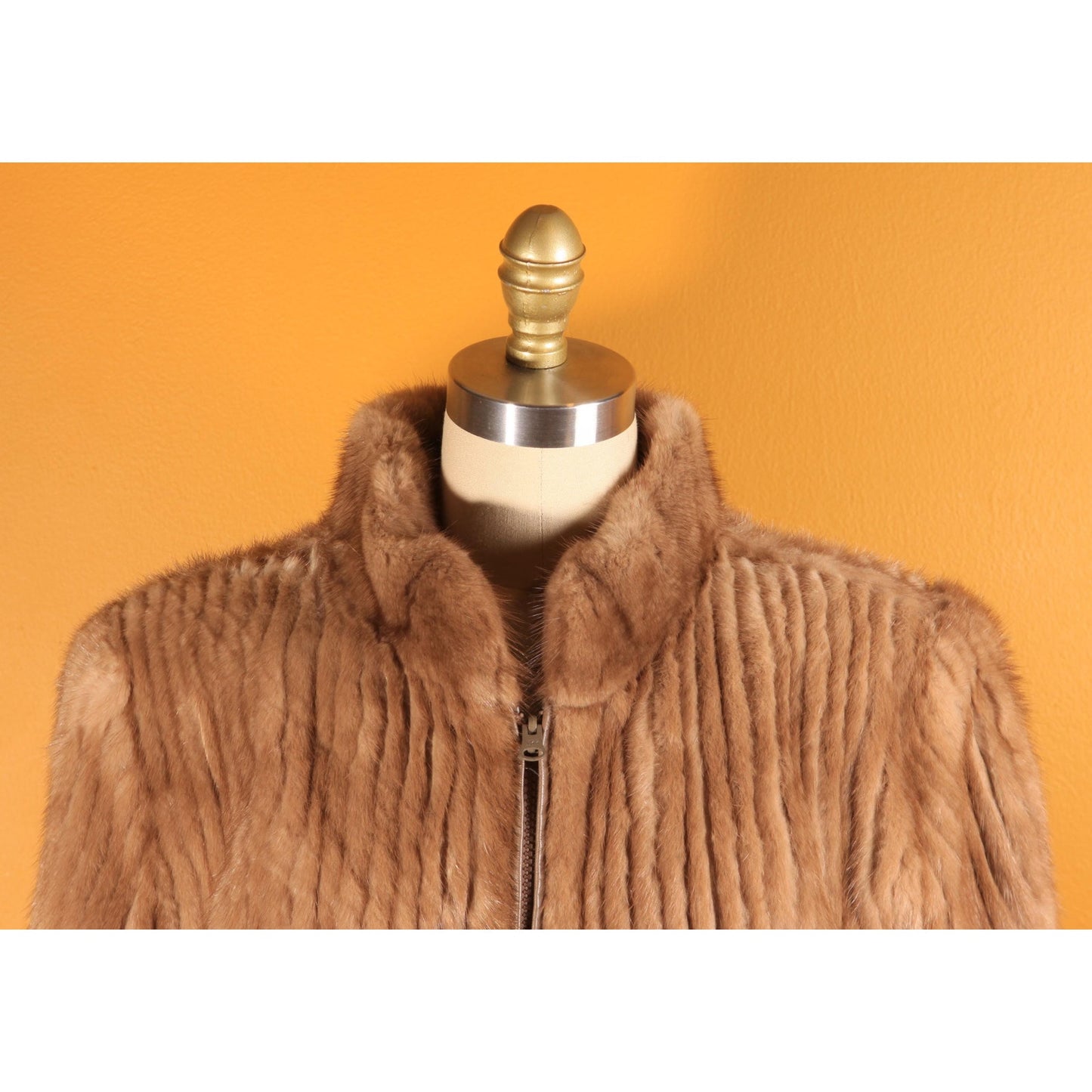 1980s Brown Mink Fur and Tan Leather Reversible Bomber Jacket Coat -M-L