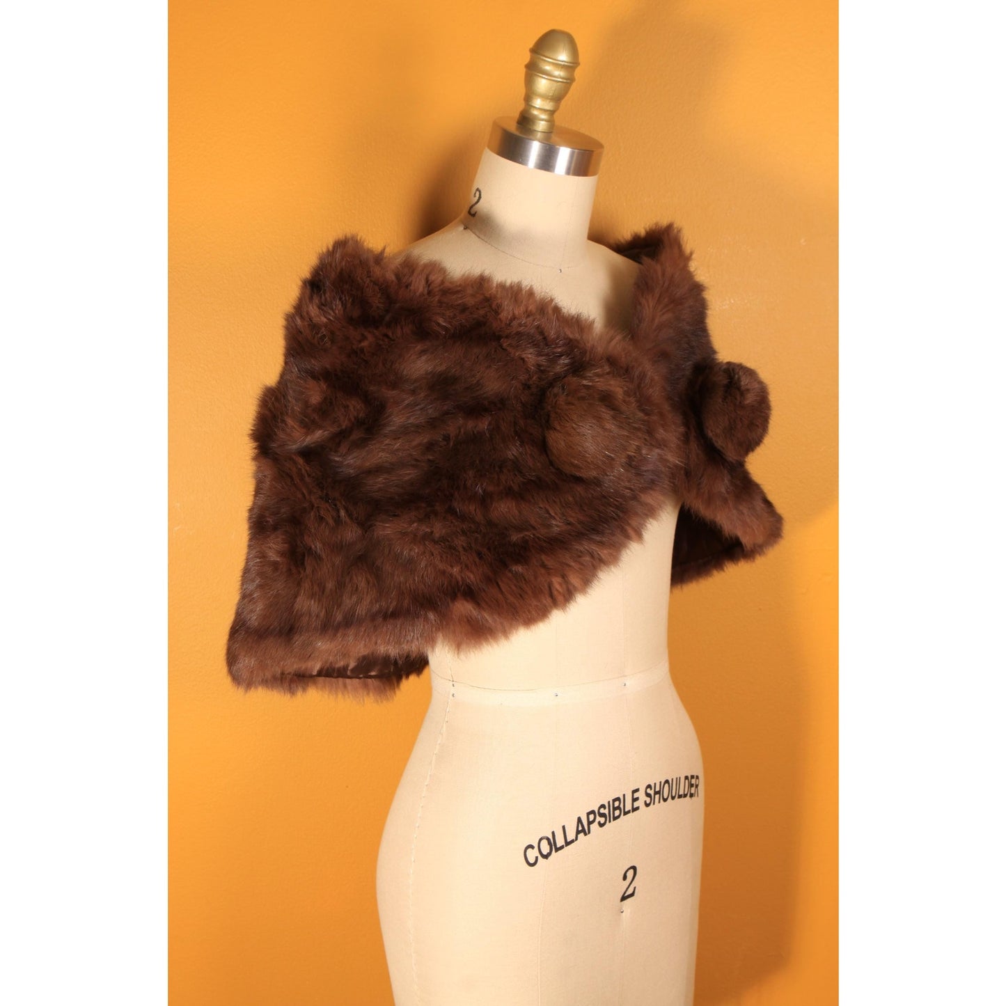 1950s Dyed Rabbit Fur Pom Pom Shrug Wrap