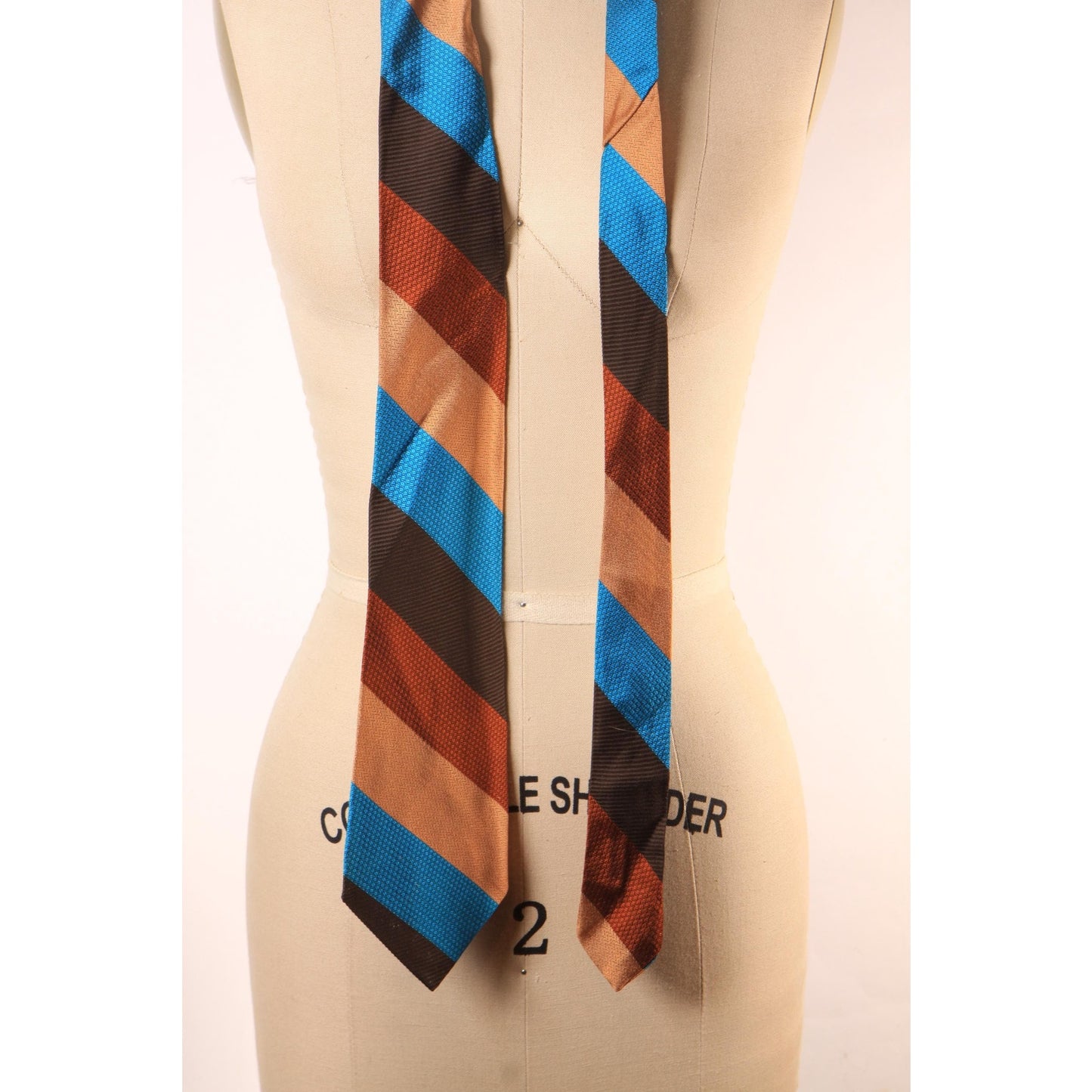1970s Brown, Tan and Blue Acetate Striped Necktie Tie